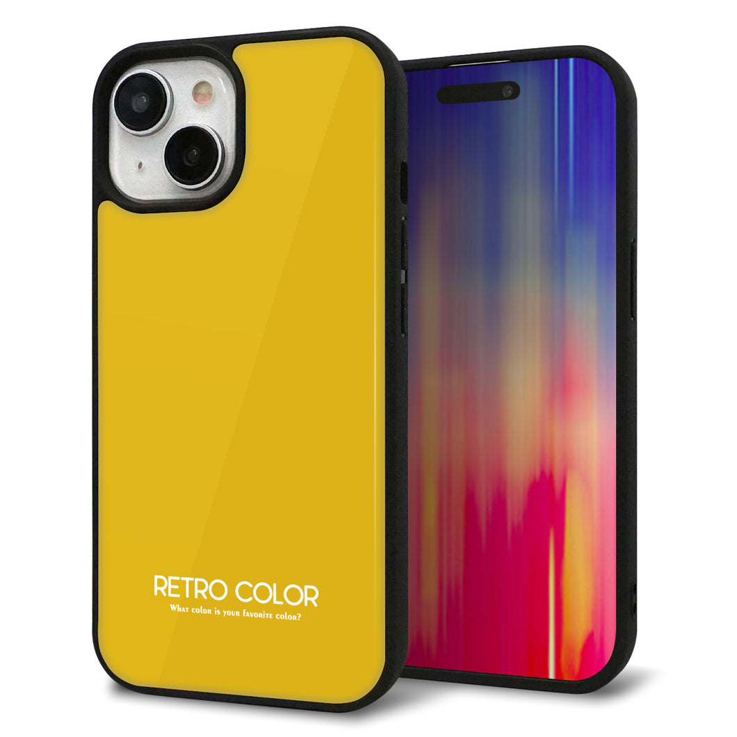 iPhone15 強化ガラス&TPUスマホケース ガラプリ【KM920 レトロカラー(マスタード)】