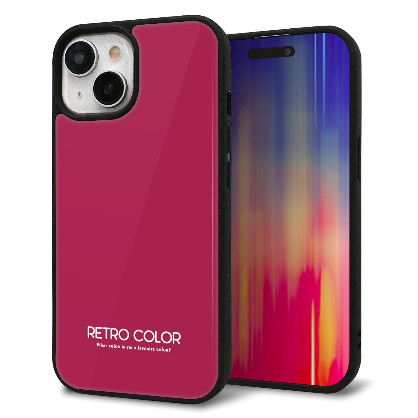 iPhone15 強化ガラス&TPUスマホケース ガラプリ【KM921 レトロカラー(ダークピンク)】