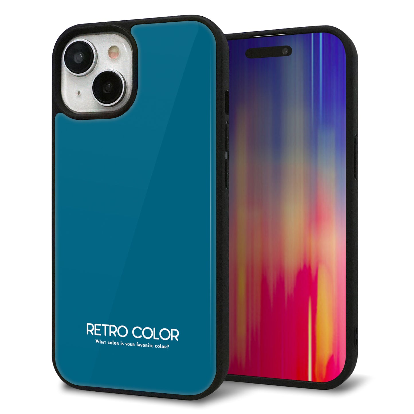 iPhone15 強化ガラス&TPUスマホケース ガラプリ【KM922 レトロカラー(ダークブルー)】