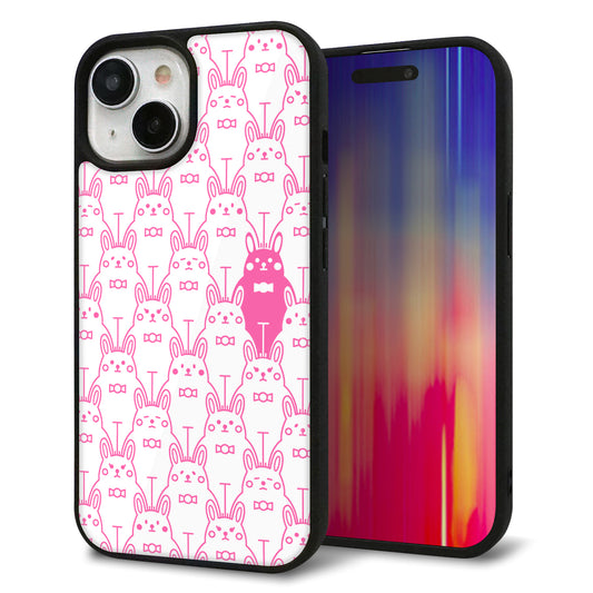 iPhone15 強化ガラス&TPUスマホケース ガラプリ【MA914 パターン ウサギ】