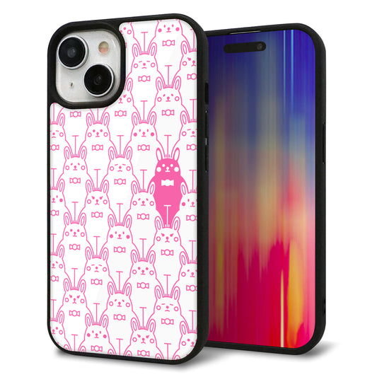 iPhone15 強化ガラス＆TPUスマホケース ガラプリ【MA914 パターン ウサギ】