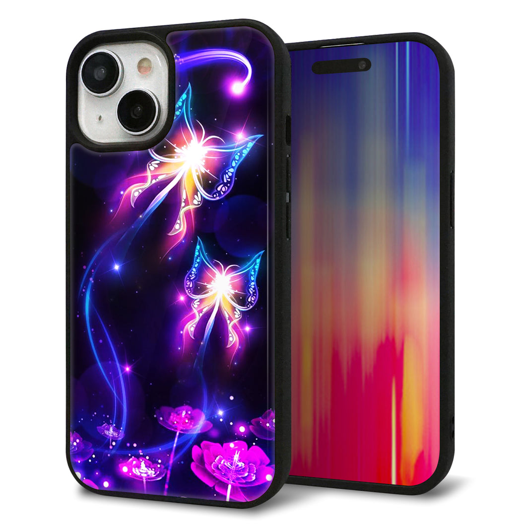 iPhone15 強化ガラス&TPUスマホケース ガラプリ【MA990 蝶B】
