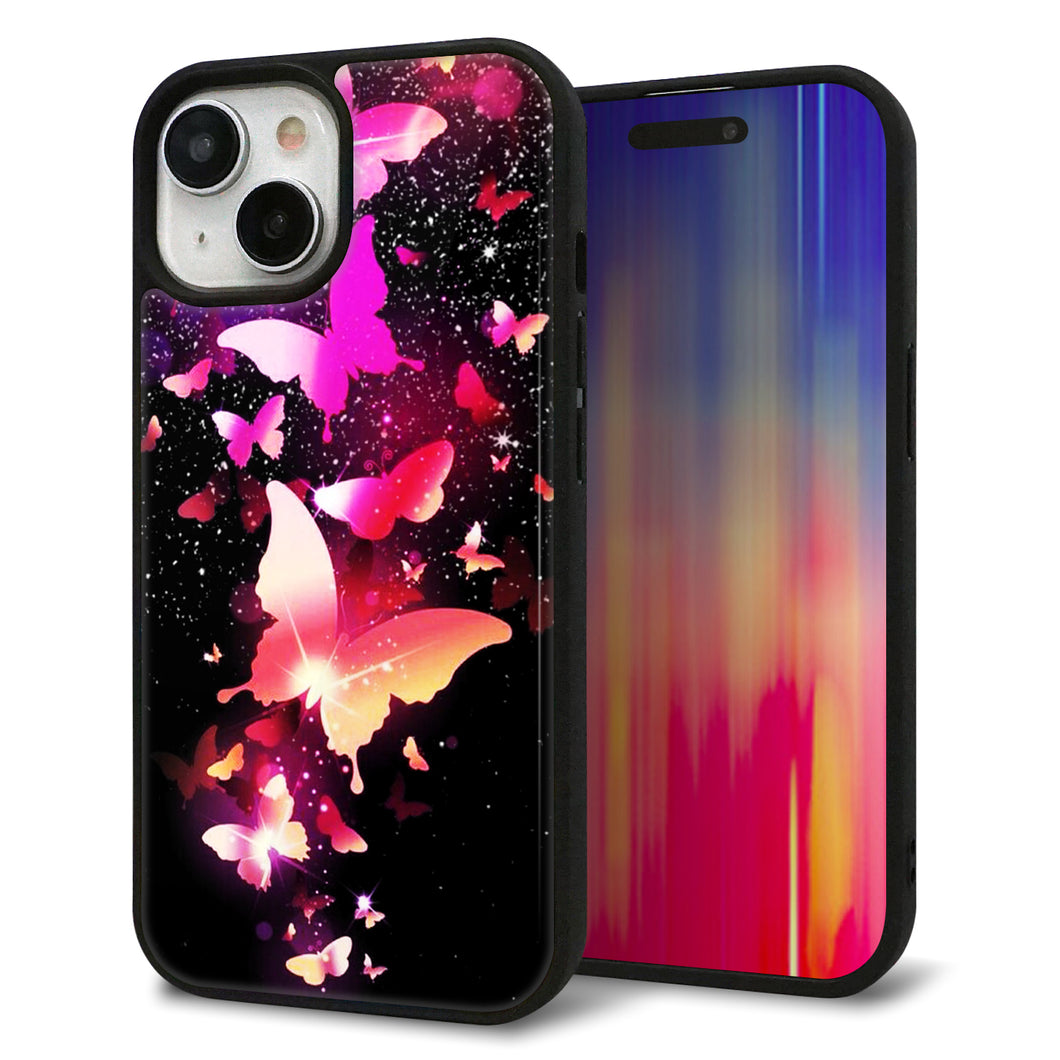 iPhone15 強化ガラス&TPUスマホケース ガラプリ【MA991 蝶C】