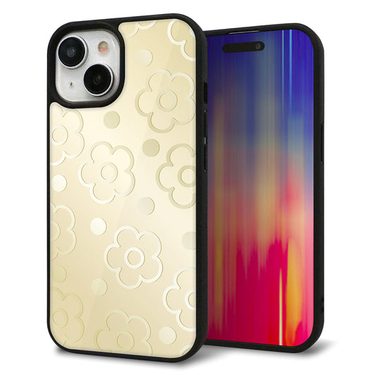 iPhone15 強化ガラス&TPUスマホケース ガラプリ【SC842 エンボス風デイジーシンプル(ベージュ)】