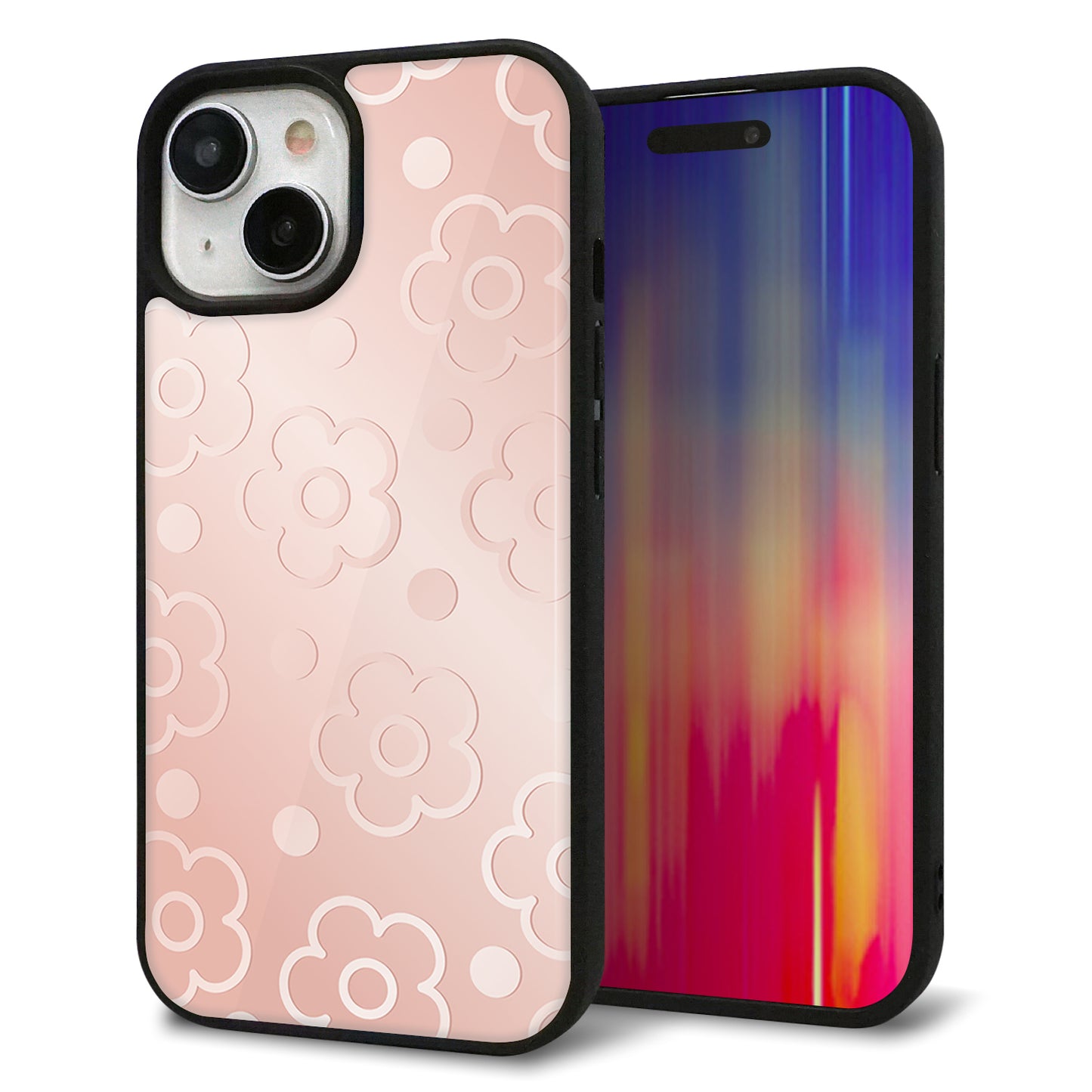 iPhone15 強化ガラス&TPUスマホケース ガラプリ【SC843 エンボス風デイジーシンプル(ローズピンク)】