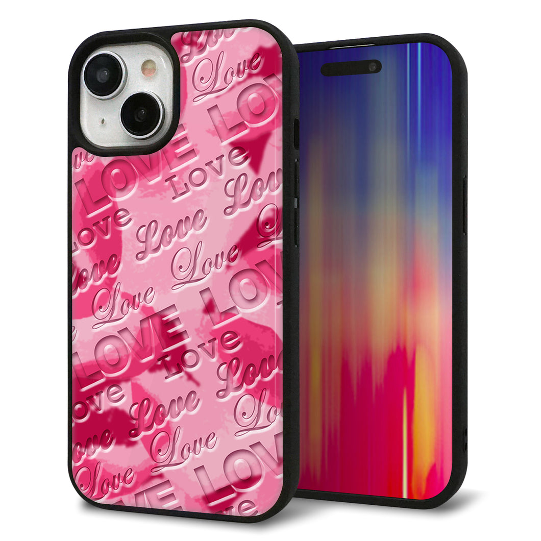 iPhone15 強化ガラス&TPUスマホケース ガラプリ【SC845 フラワーヴェルニLOVE濃いピンク(ローズアンディアン)】