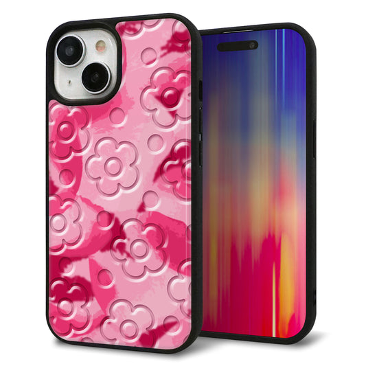 iPhone15 強化ガラス＆TPUスマホケース ガラプリ【SC847 フラワーヴェルニ花濃いピンク（ローズアンディアン）】