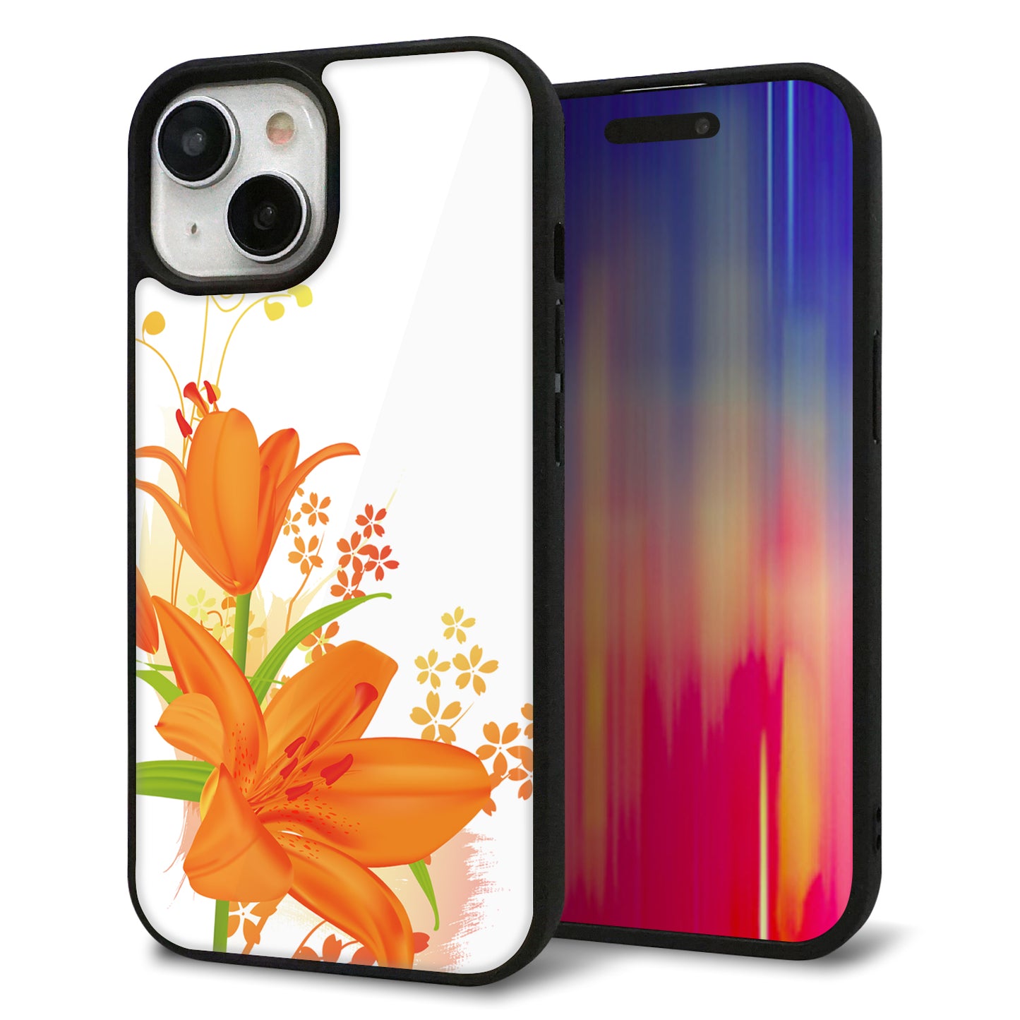iPhone15 強化ガラス&TPUスマホケース ガラプリ【SC848 ユリ(オレンジ)】