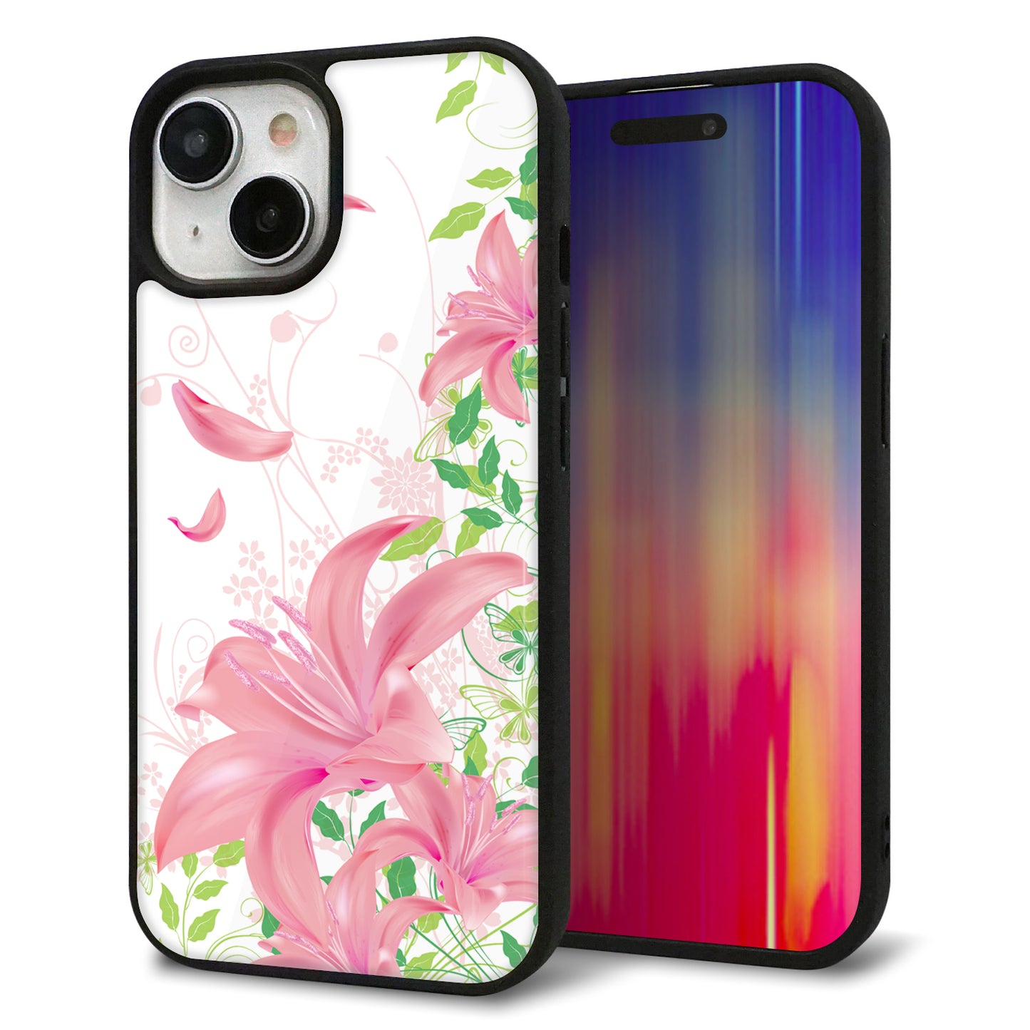 iPhone15 強化ガラス&TPUスマホケース ガラプリ【SC849 ユリ(ピンク)】