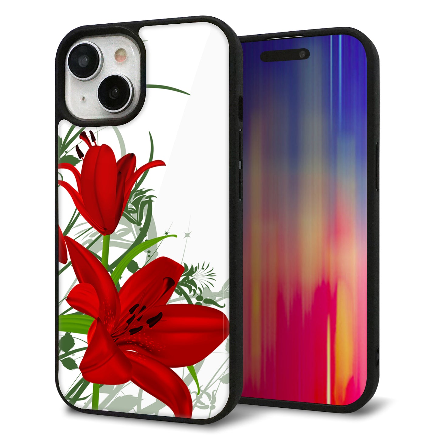 iPhone15 強化ガラス&TPUスマホケース ガラプリ【SC850 ユリ(レッド)】