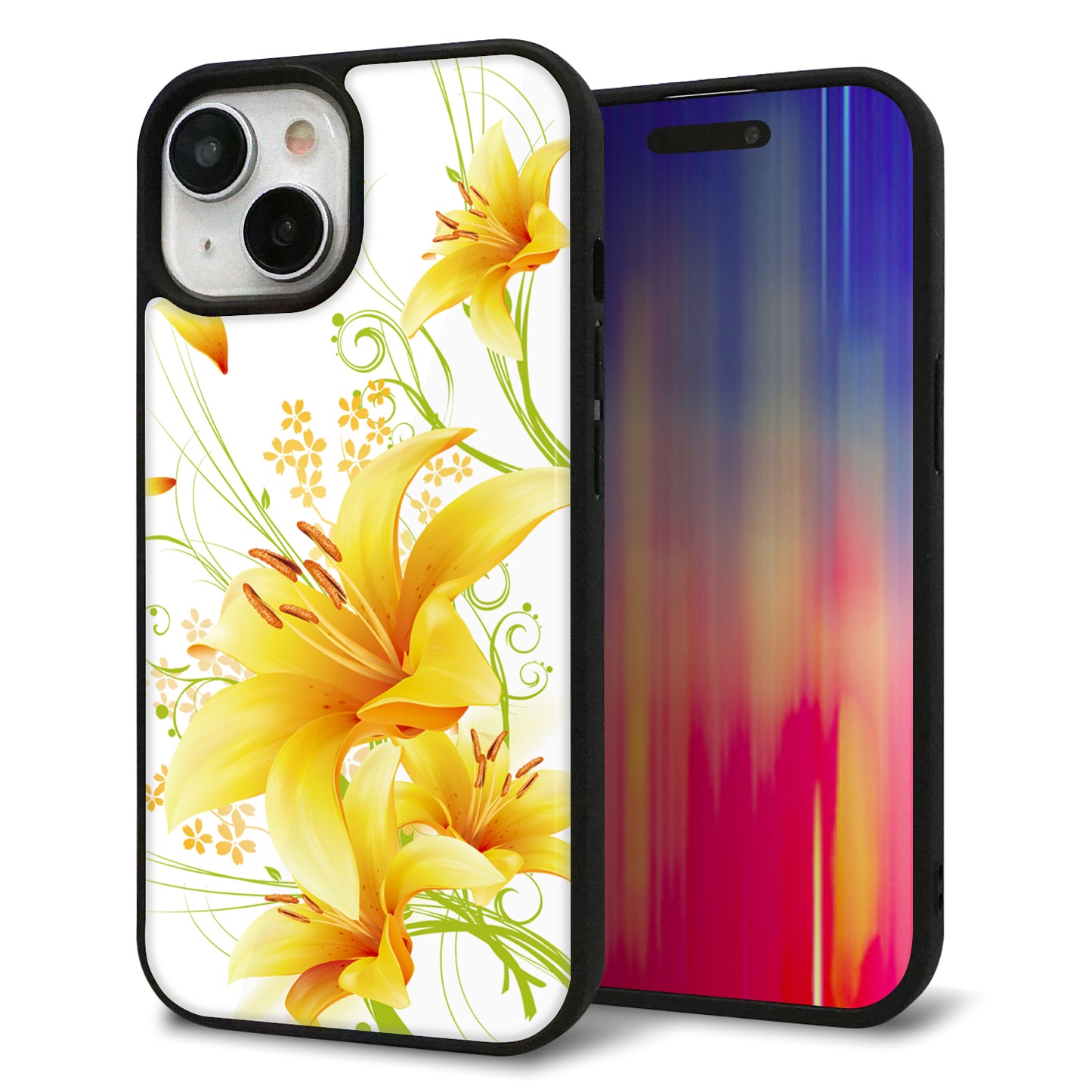 iPhone15 強化ガラス&TPUスマホケース ガラプリ【SC852 ユリ(イエロー)】