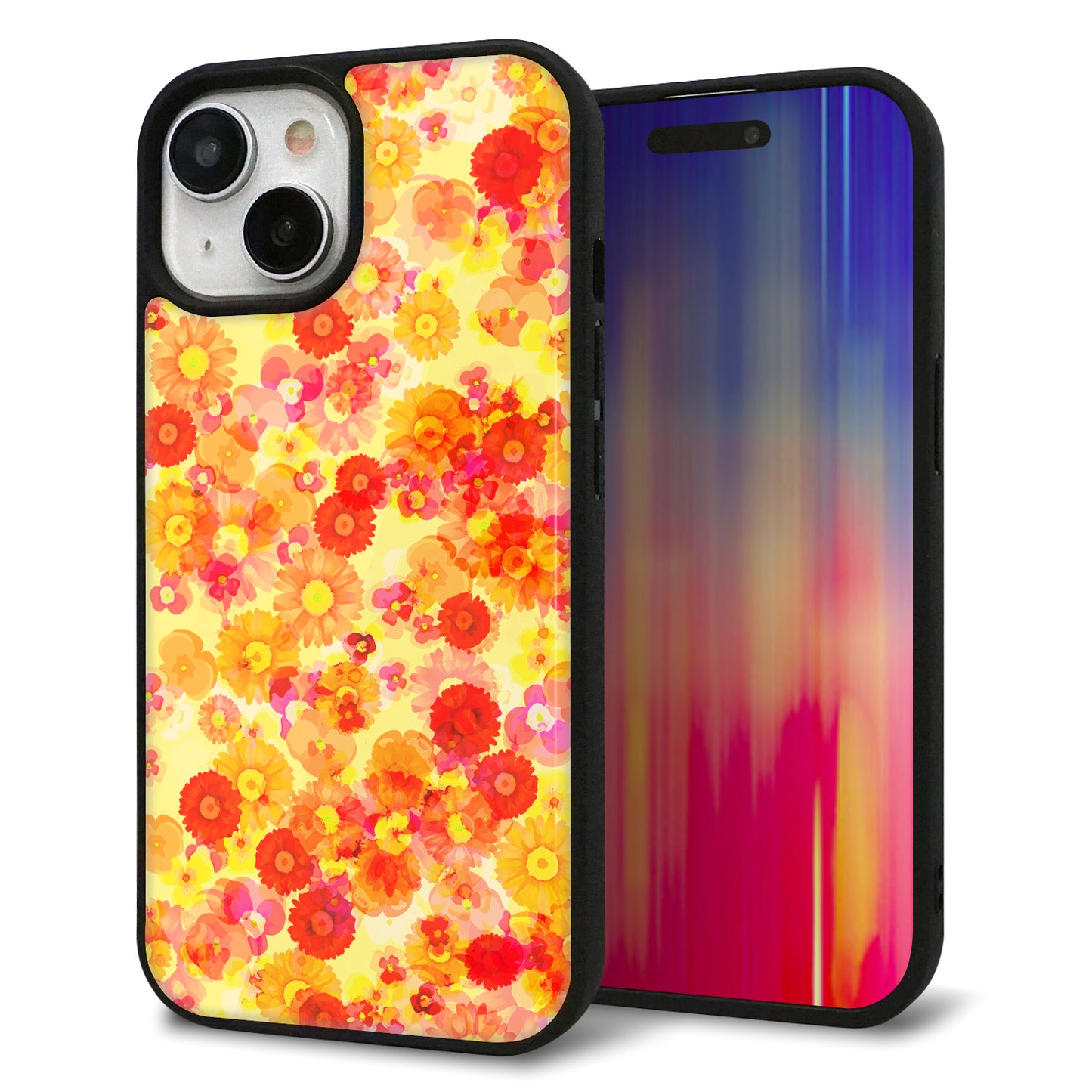 iPhone15 強化ガラス&TPUスマホケース ガラプリ【SC867 リバティプリント フルールドパルファン(イエロー)】