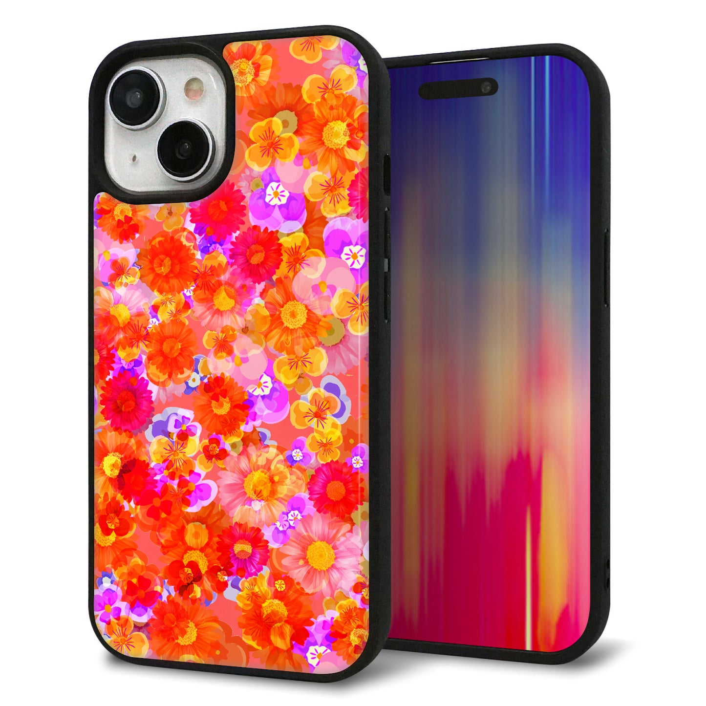 iPhone15 強化ガラス&TPUスマホケース ガラプリ【SC871 リバティプリント フルールドパルファン(レッド)】