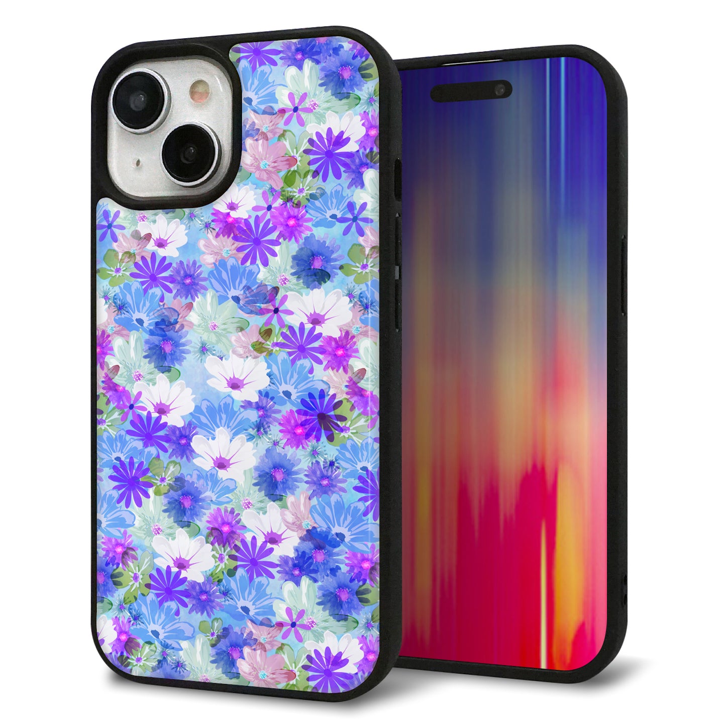 iPhone15 強化ガラス&TPUスマホケース ガラプリ【SC875 リバティプリント プレスドフラワー(ブルー)】