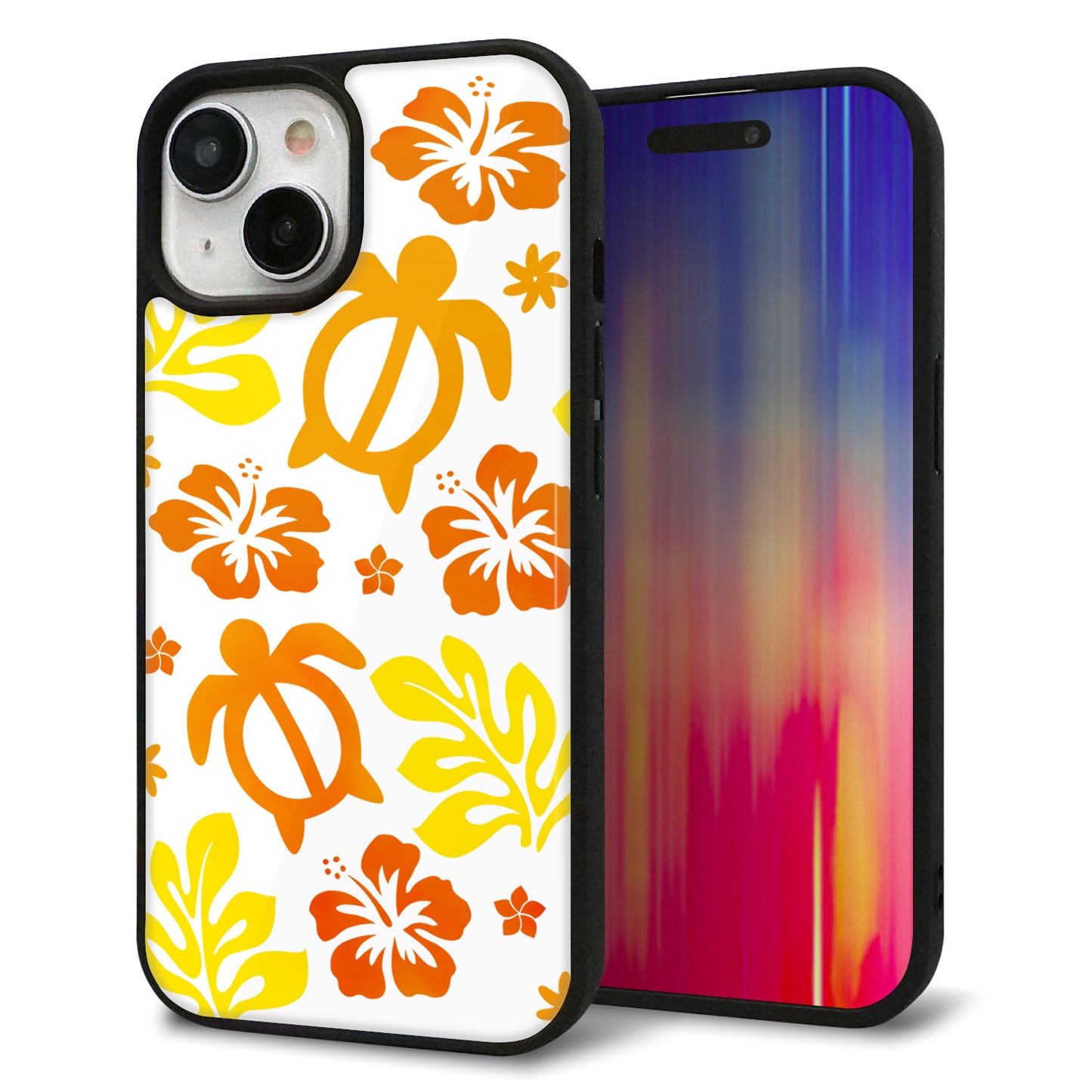 iPhone15 強化ガラス&TPUスマホケース ガラプリ【SC877 ハワイアンアロハホヌ(イエロー)】