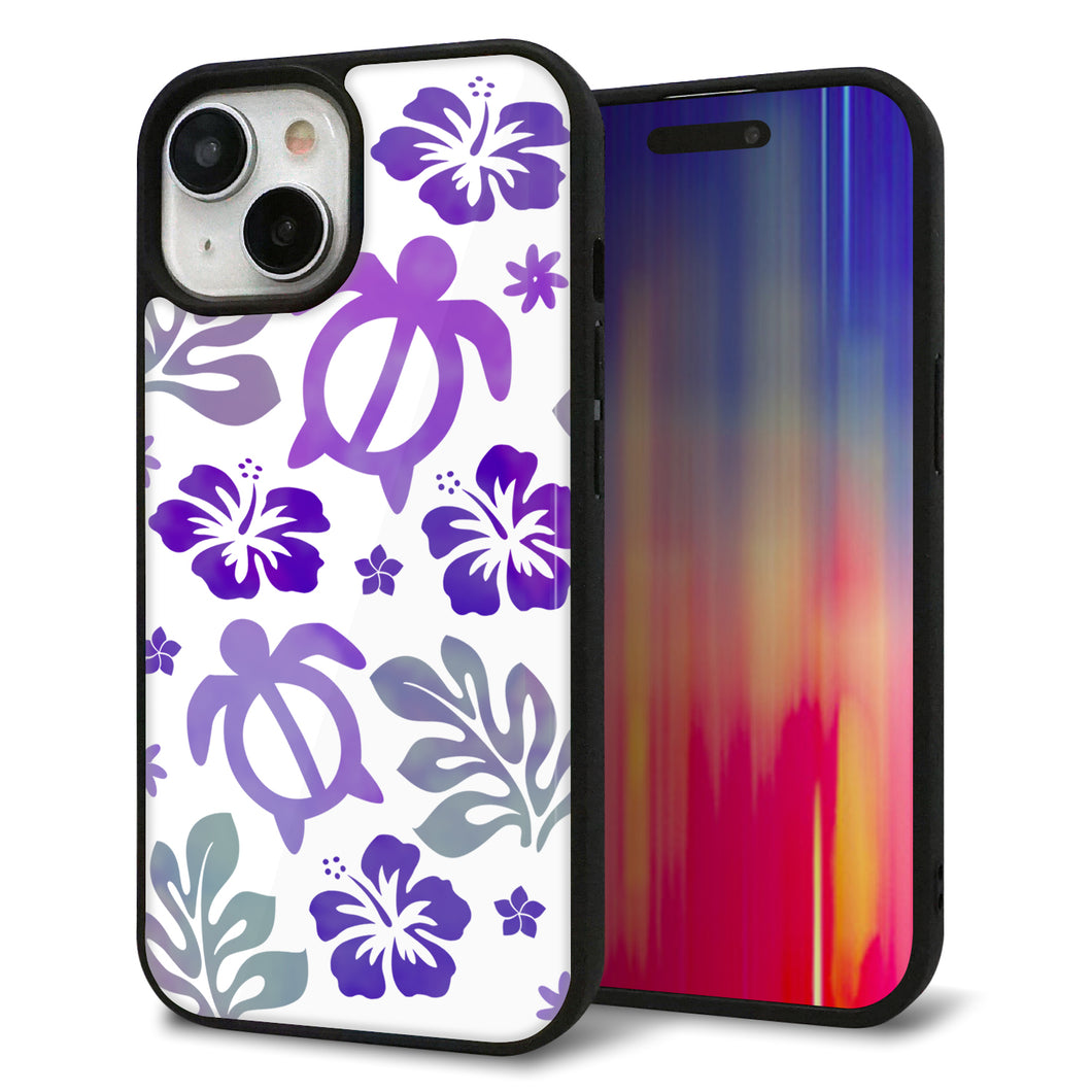 iPhone15 強化ガラス&TPUスマホケース ガラプリ【SC878 ハワイアンアロハホヌ(パープル)】