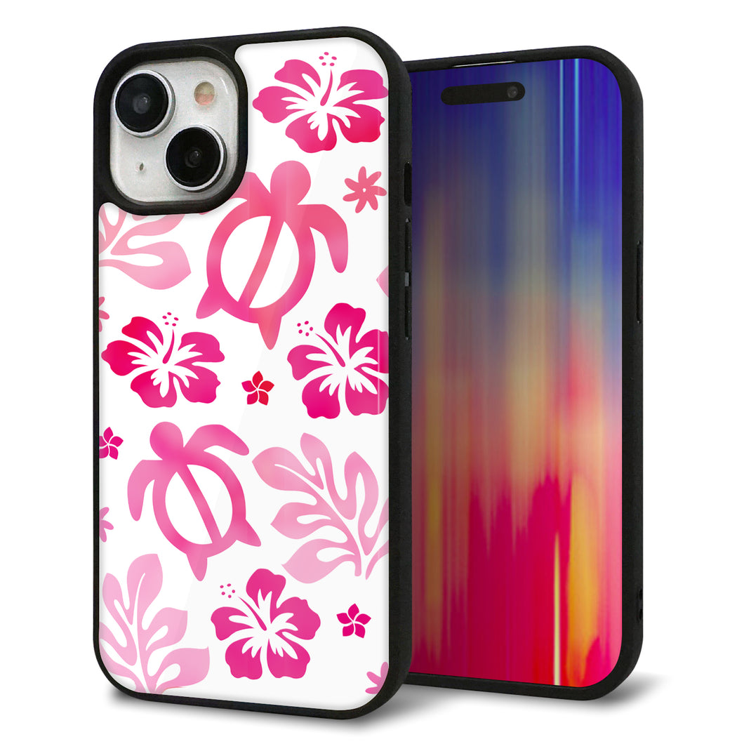 iPhone15 強化ガラス&TPUスマホケース ガラプリ【SC879 ハワイアンアロハホヌ(ピンク)】