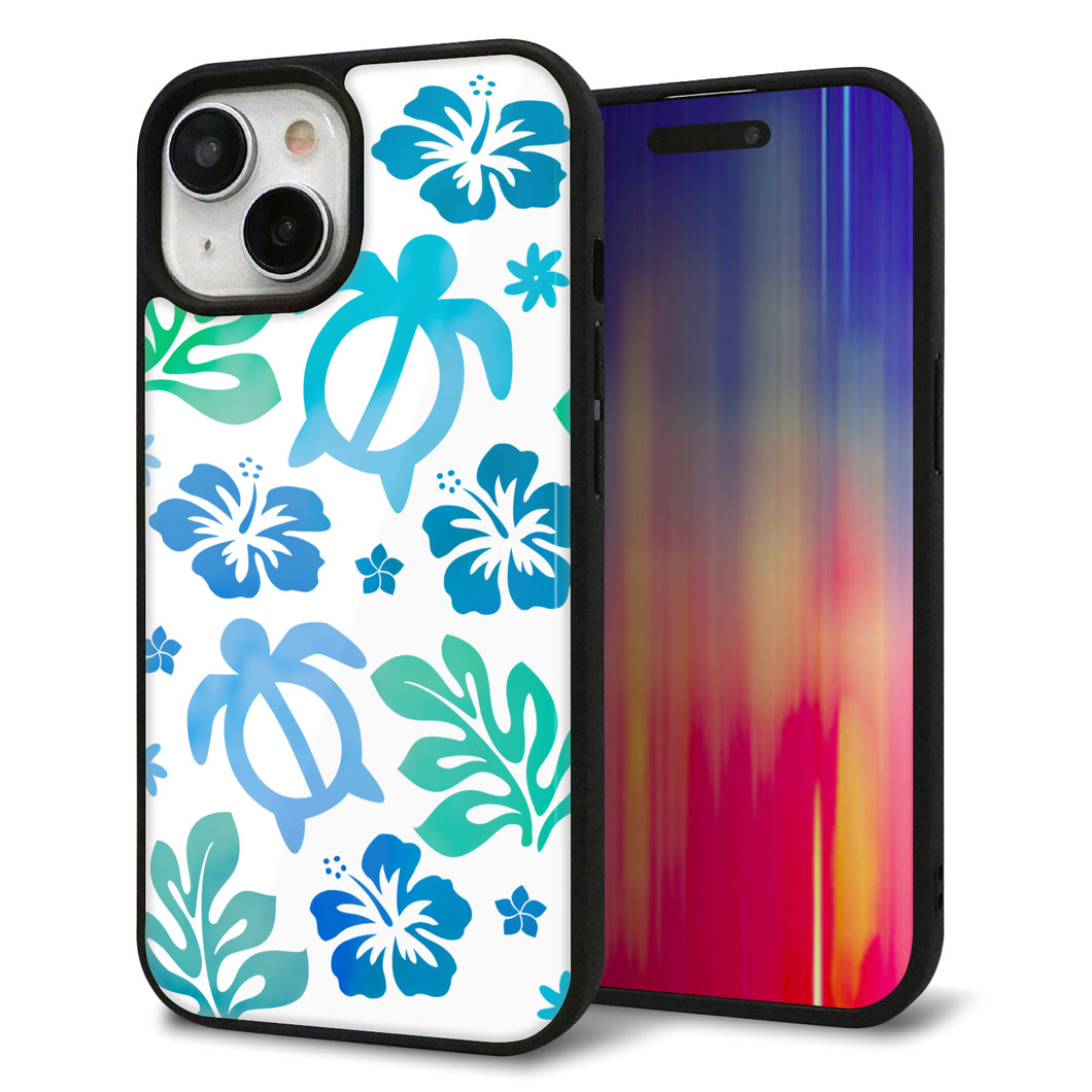 iPhone15 強化ガラス&TPUスマホケース ガラプリ【SC880 ハワイアンアロハホヌ(ブルー)】