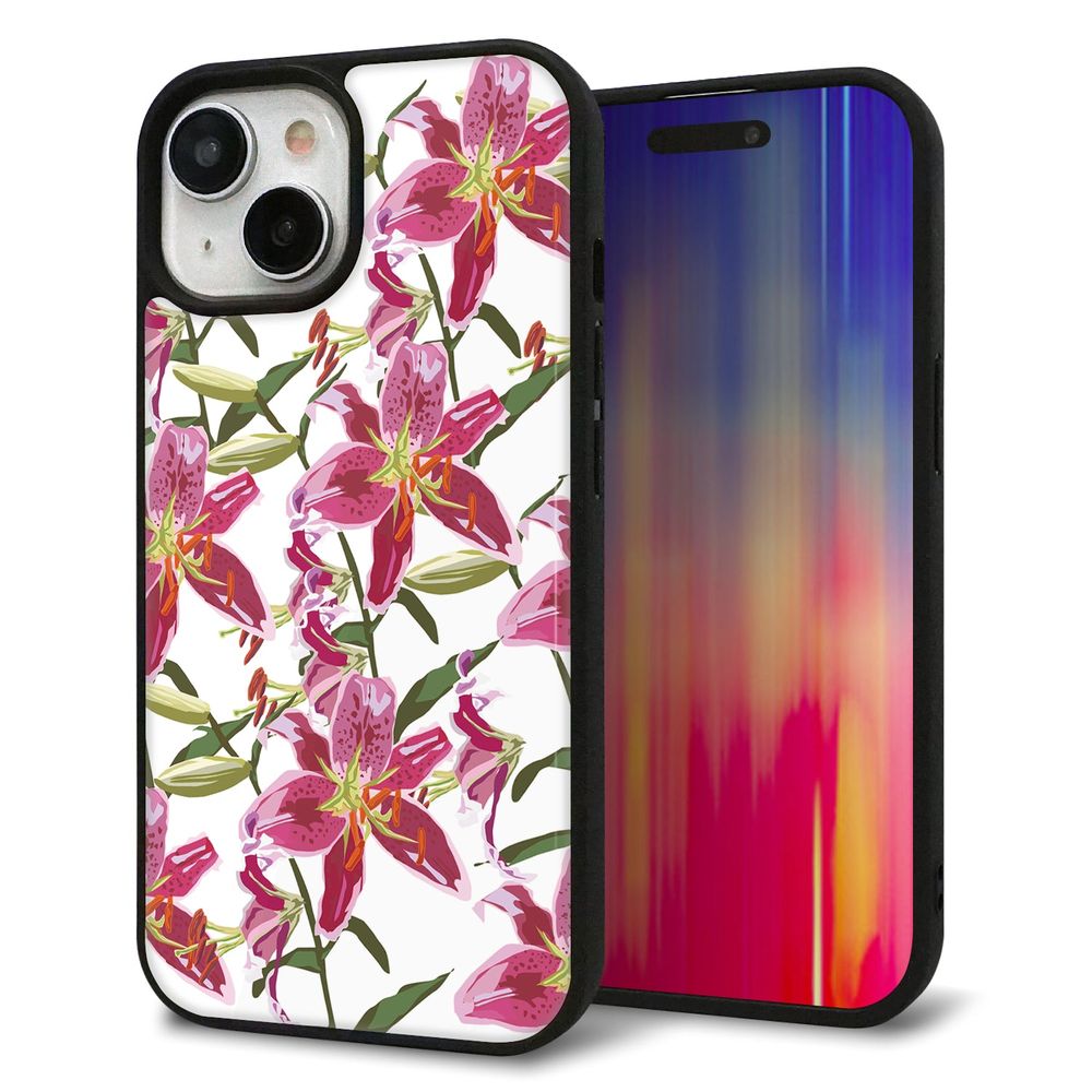 iPhone 15 強化ガラス&TPUスマホケース ガラプリ【SC892 ボタニカル スカーレットリリー】