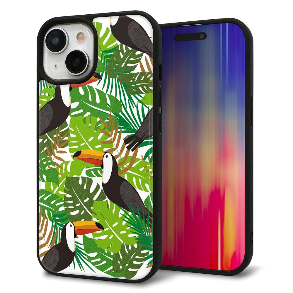 iPhone 15 強化ガラス&TPUスマホケース ガラプリ【SC894 ボタニカル トロピカルバード】