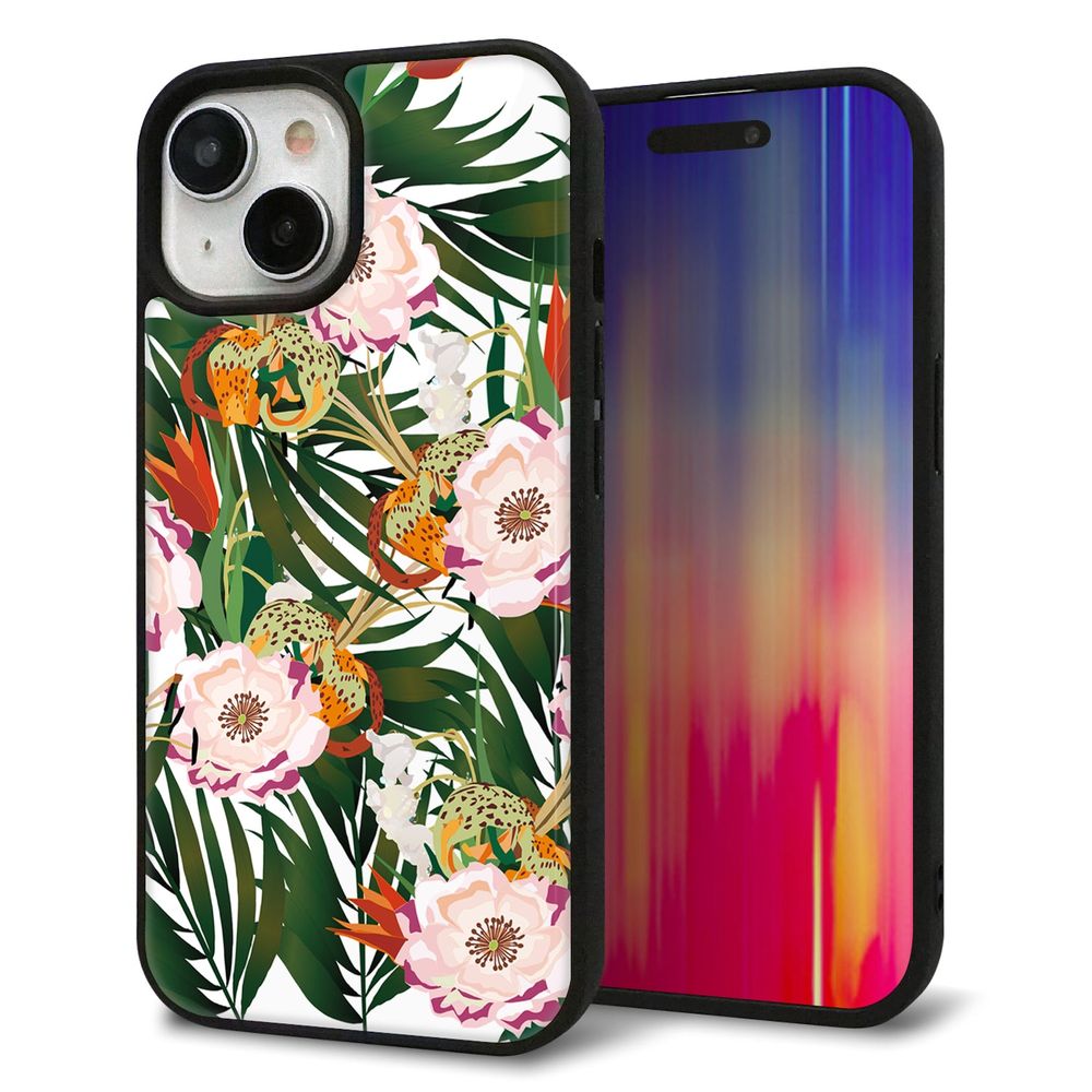 iPhone 15 強化ガラス&TPUスマホケース ガラプリ【SC895 ボタニカル フォレスト】