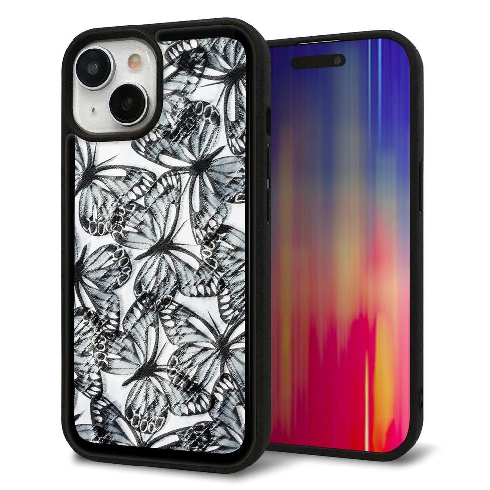 iPhone 15 強化ガラス&TPUスマホケース ガラプリ【SC905 ガーデンバタフライ ブラック】
