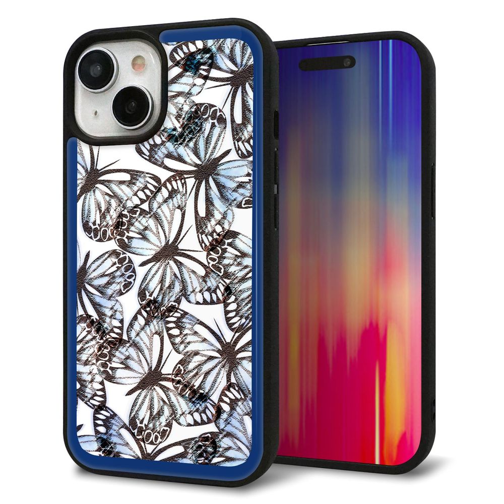 iPhone 15 強化ガラス&TPUスマホケース ガラプリ【SC906 ガーデンバタフライ ブルー】