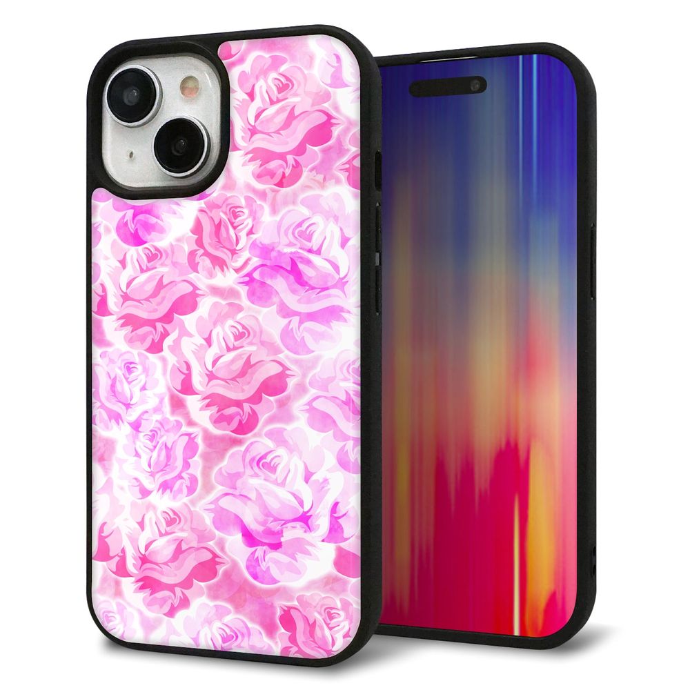iPhone 15 強化ガラス&TPUスマホケース ガラプリ【SC928 ローズ ピンク】