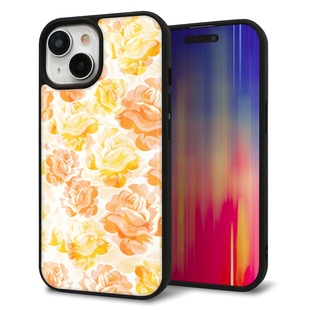 iPhone 15 強化ガラス&TPUスマホケース ガラプリ【SC931 ローズ イエロー】