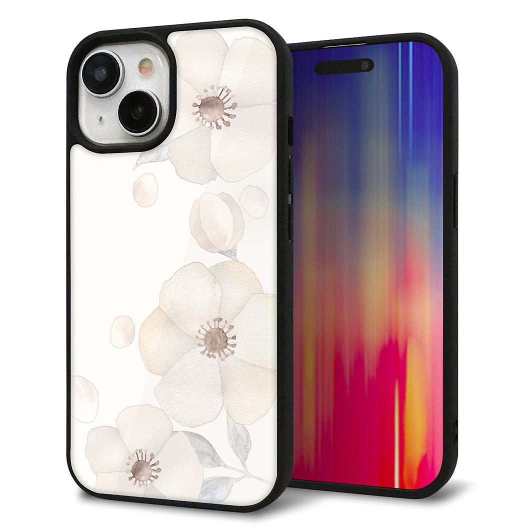 iPhone15 強化ガラス&TPUスマホケース ガラプリ【SC952 ドゥ・フルール(セピア)】
