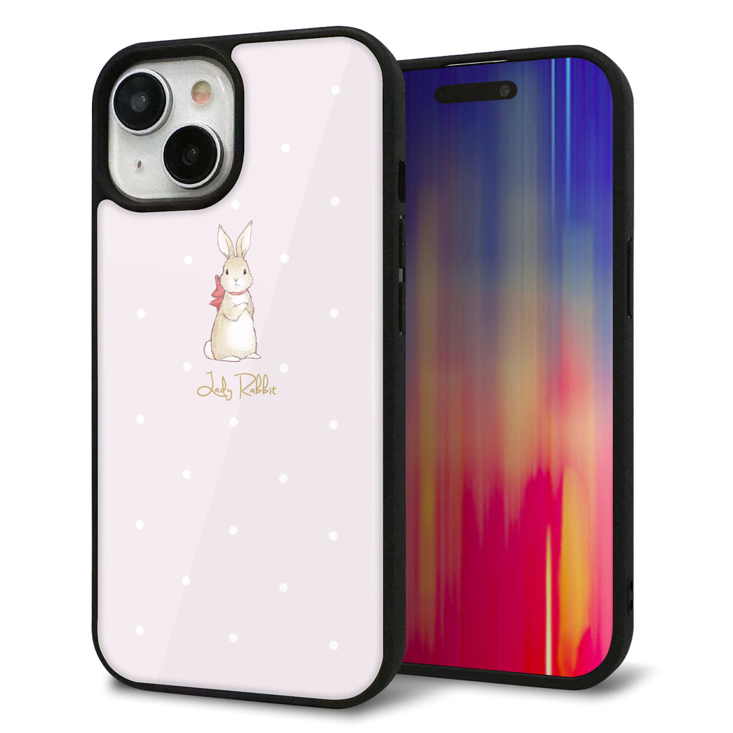 iPhone15 強化ガラス&TPUスマホケース ガラプリ【SC966 Lady Rabbit ベージュピンクhp】