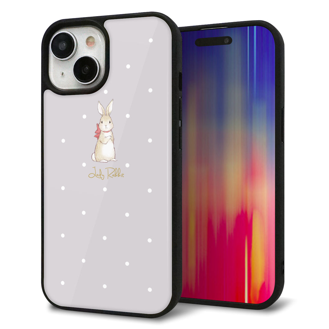 iPhone15 強化ガラス&TPUスマホケース ガラプリ【SC968 Lady Rabbit グレージュ ガラプリhp】