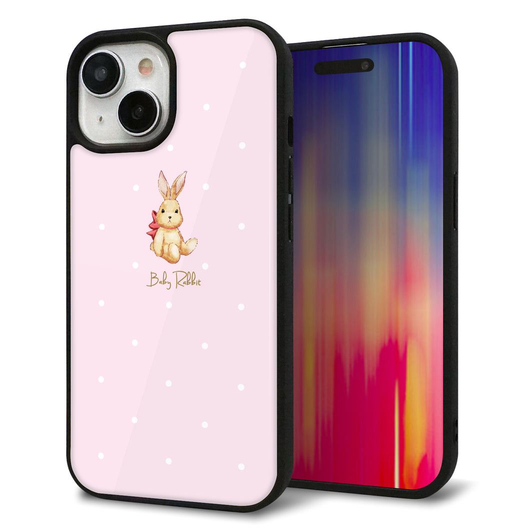 iPhone15 強化ガラス&TPUスマホケース ガラプリ【SC978 Baby Rabbit ピンク ガラプリ】