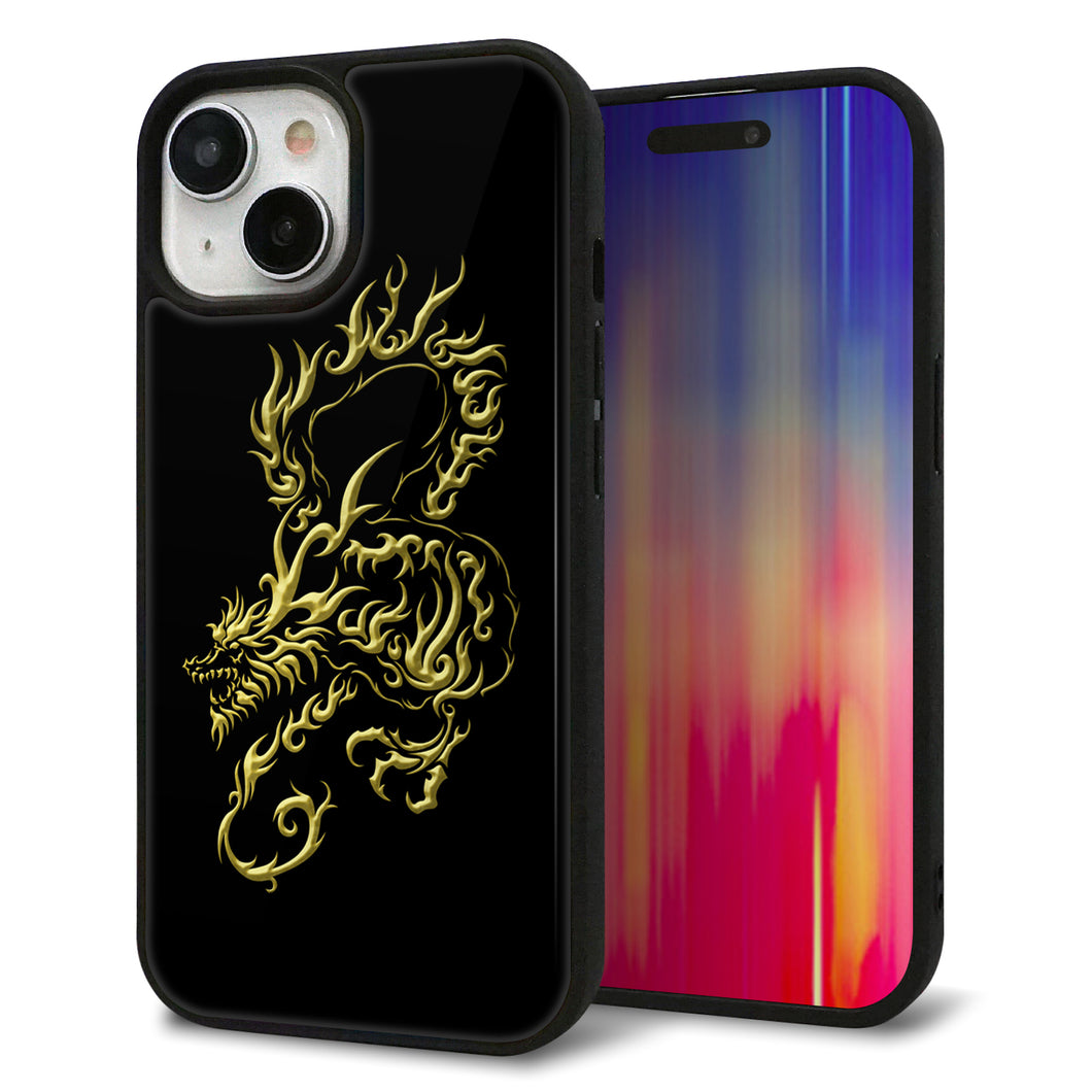 iPhone15 強化ガラス&TPUスマホケース ガラプリ【VA831 闇と龍】
