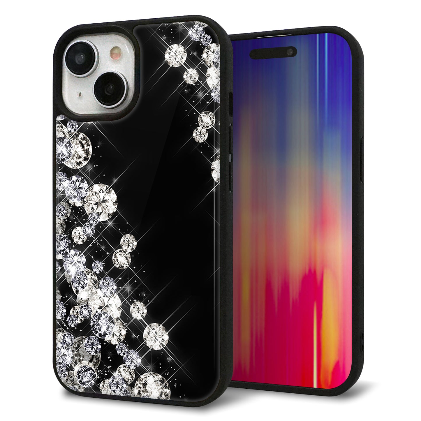 iPhone15 強化ガラス&TPUスマホケース ガラプリ【VA871 ダイヤモンドフレーム】