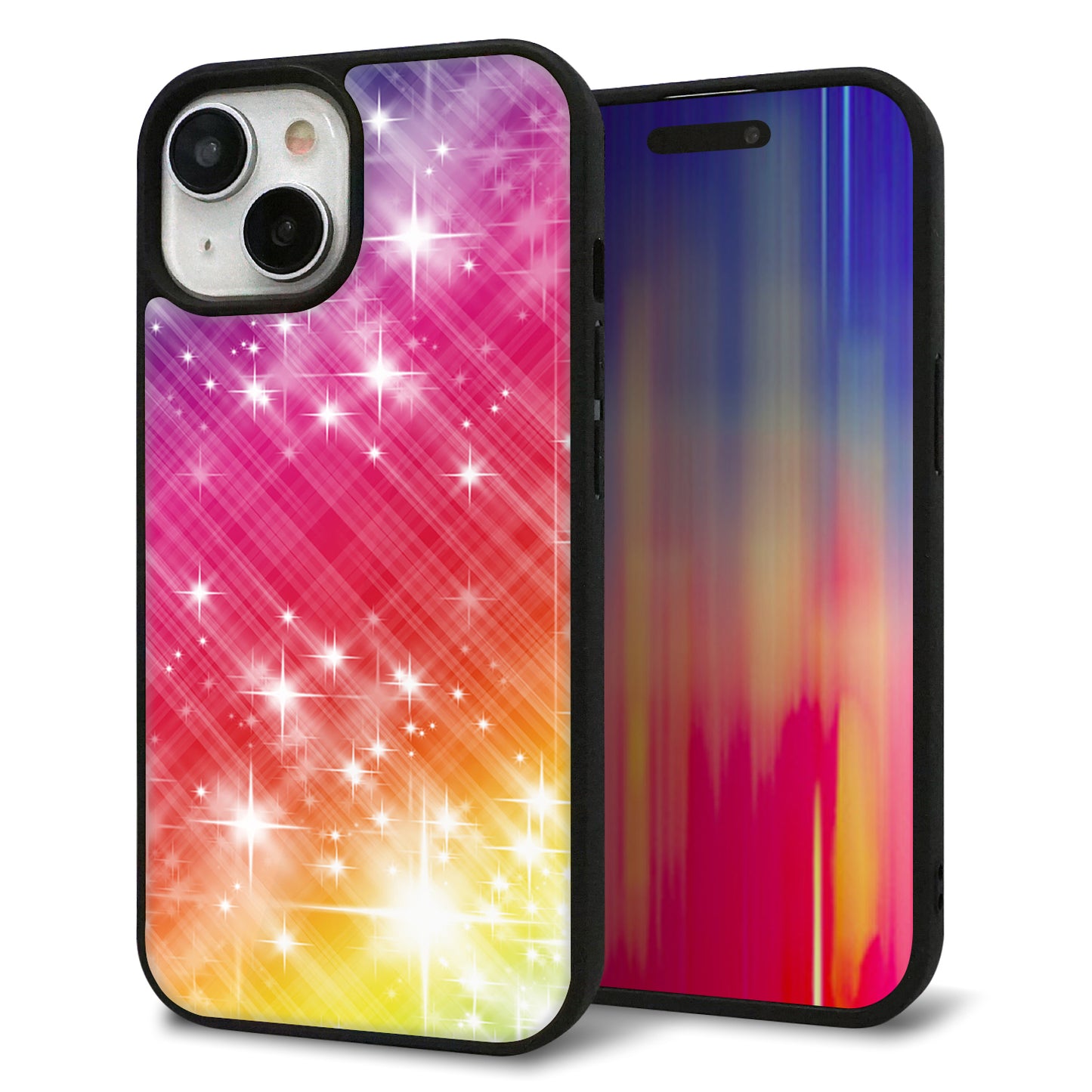iPhone15 強化ガラス&TPUスマホケース ガラプリ【VA872 レインボーフレーム】