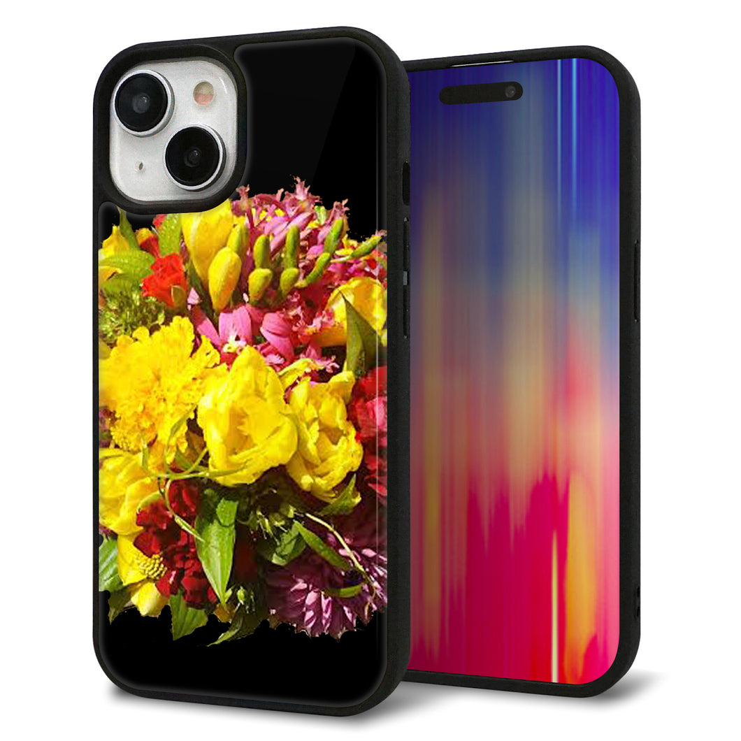iPhone15 強化ガラス&TPUスマホケース ガラプリ【YI883 フラワー4】