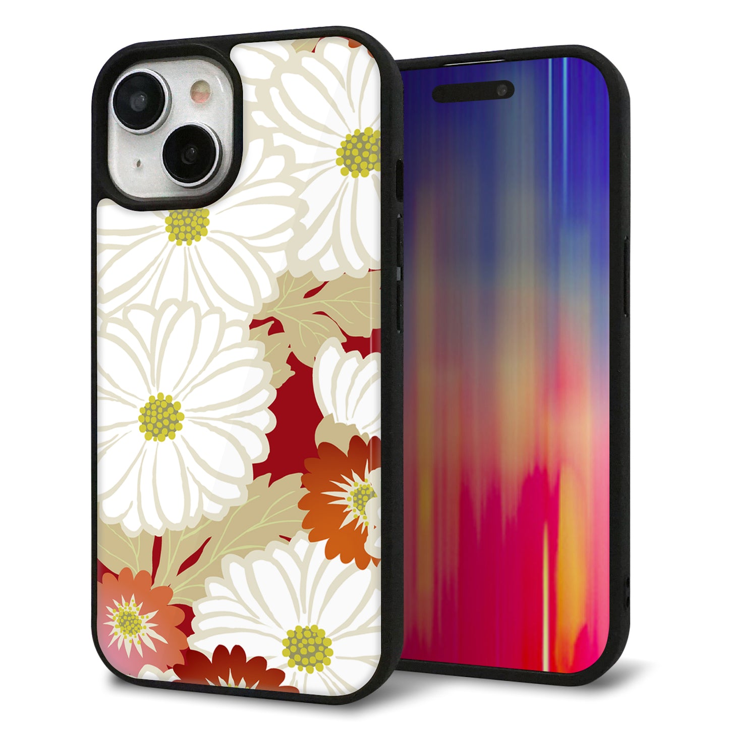 iPhone15 強化ガラス&TPUスマホケース ガラプリ【YJ322 和柄 菊】