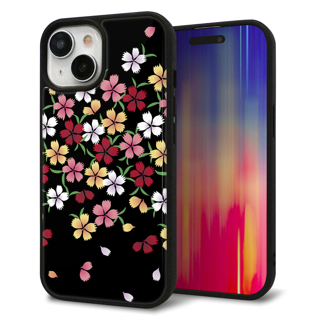 iPhone15 強化ガラス&TPUスマホケース ガラプリ【YJ323 和柄 なでしこ】
