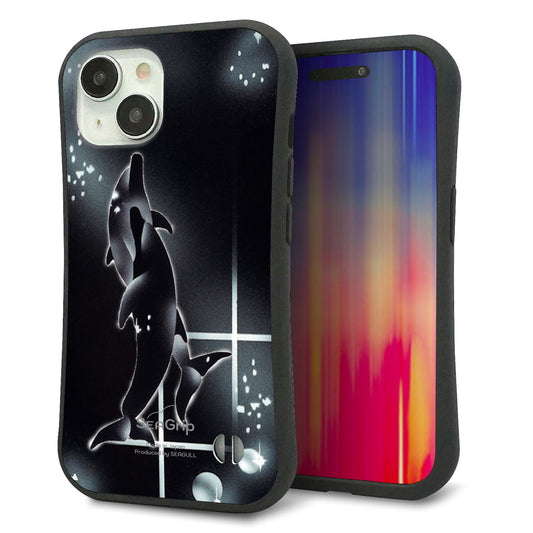iPhone15 スマホケース 「SEA Grip」 グリップケース Sライン 【158 ブラックドルフィン】 UV印刷