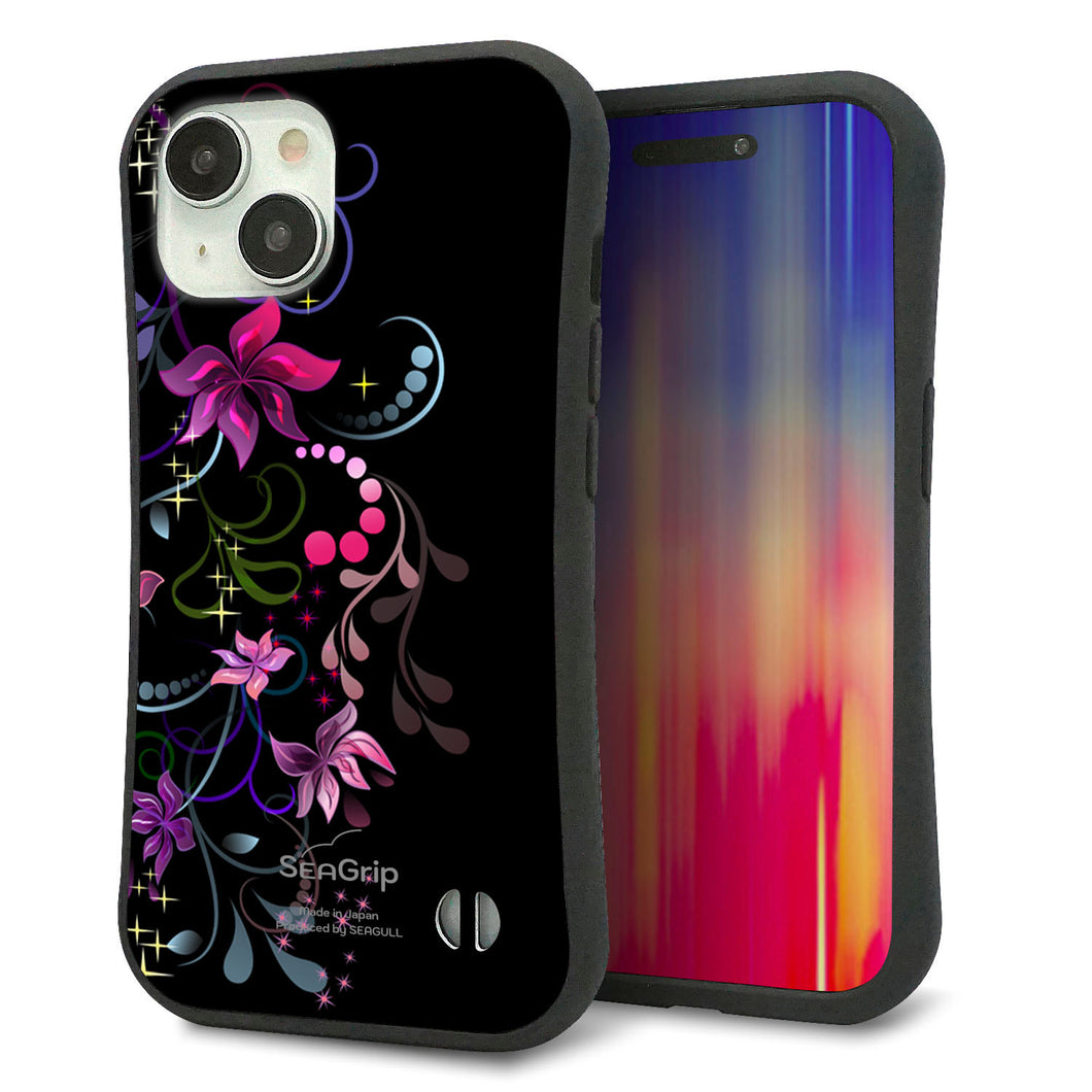 iPhone15 スマホケース 「SEA Grip」 グリップケース Sライン 【263 闇に浮かぶ華】 UV印刷