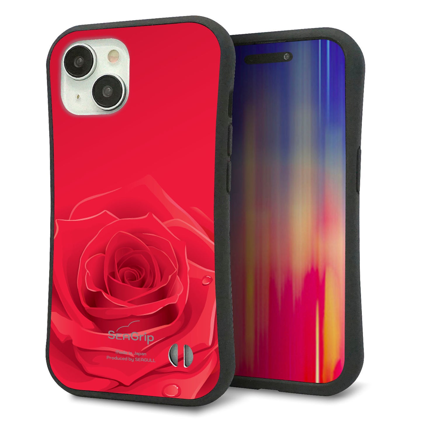 iPhone15 スマホケース 「SEA Grip」 グリップケース Sライン 【395 赤いバラ】 UV印刷