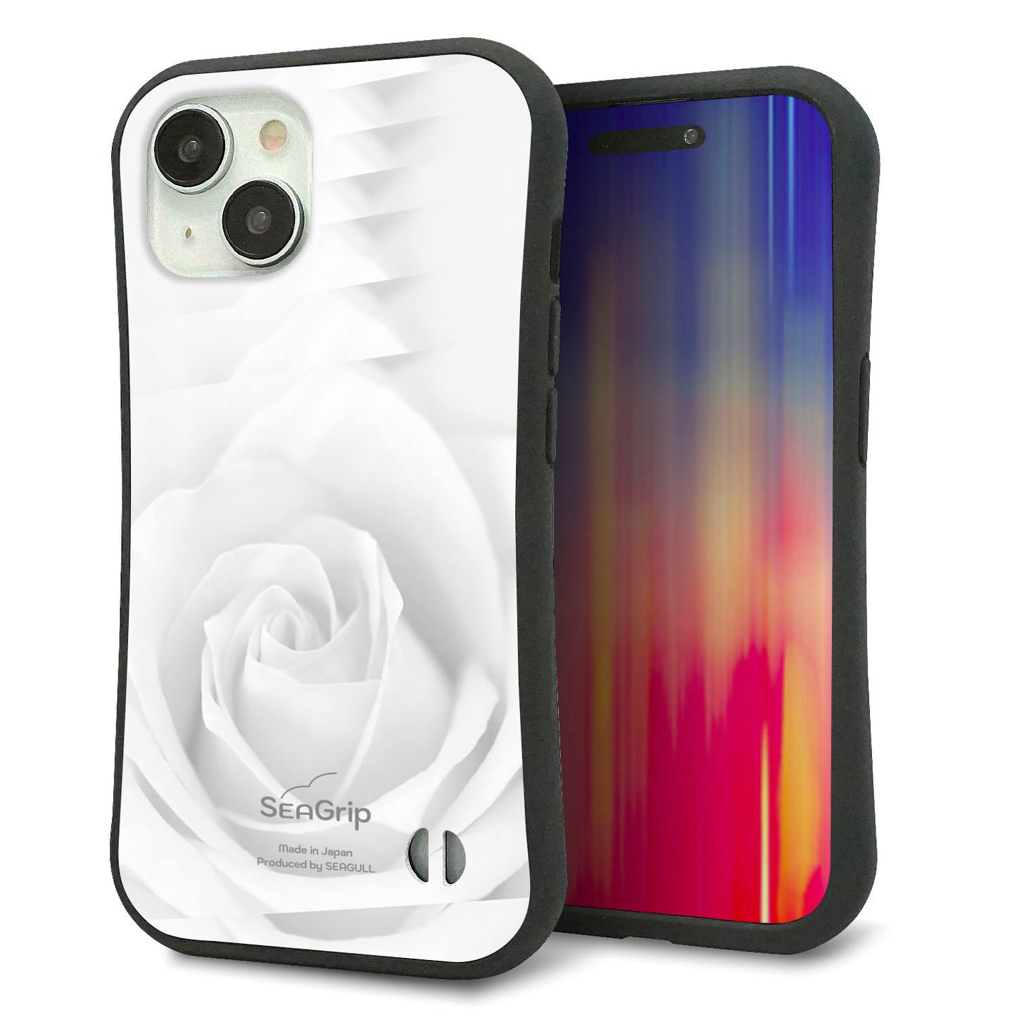 iPhone15 スマホケース 「SEA Grip」 グリップケース Sライン 【402 ホワイトRose】 UV印刷