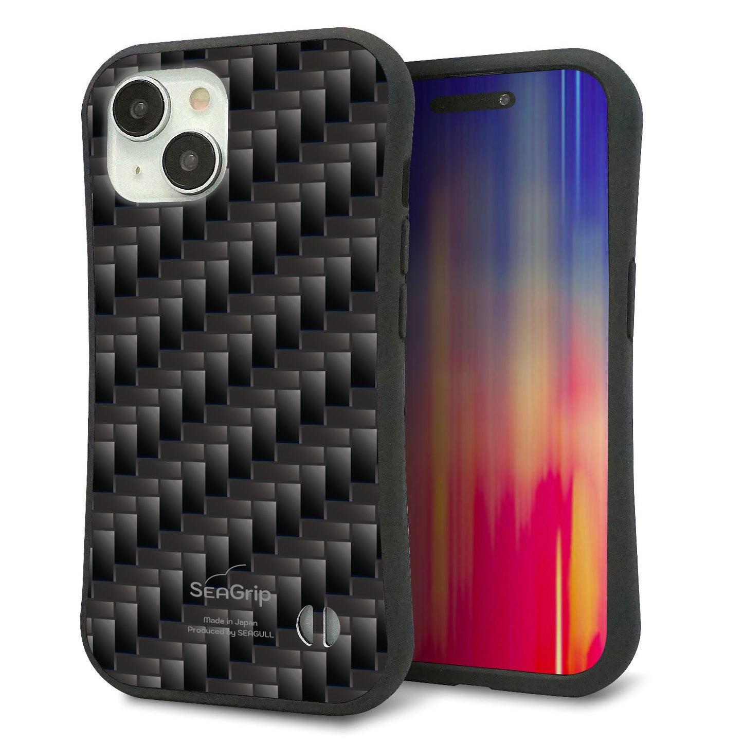 iPhone15 スマホケース 「SEA Grip」 グリップケース Sライン 【461 カーボン】 UV印刷
