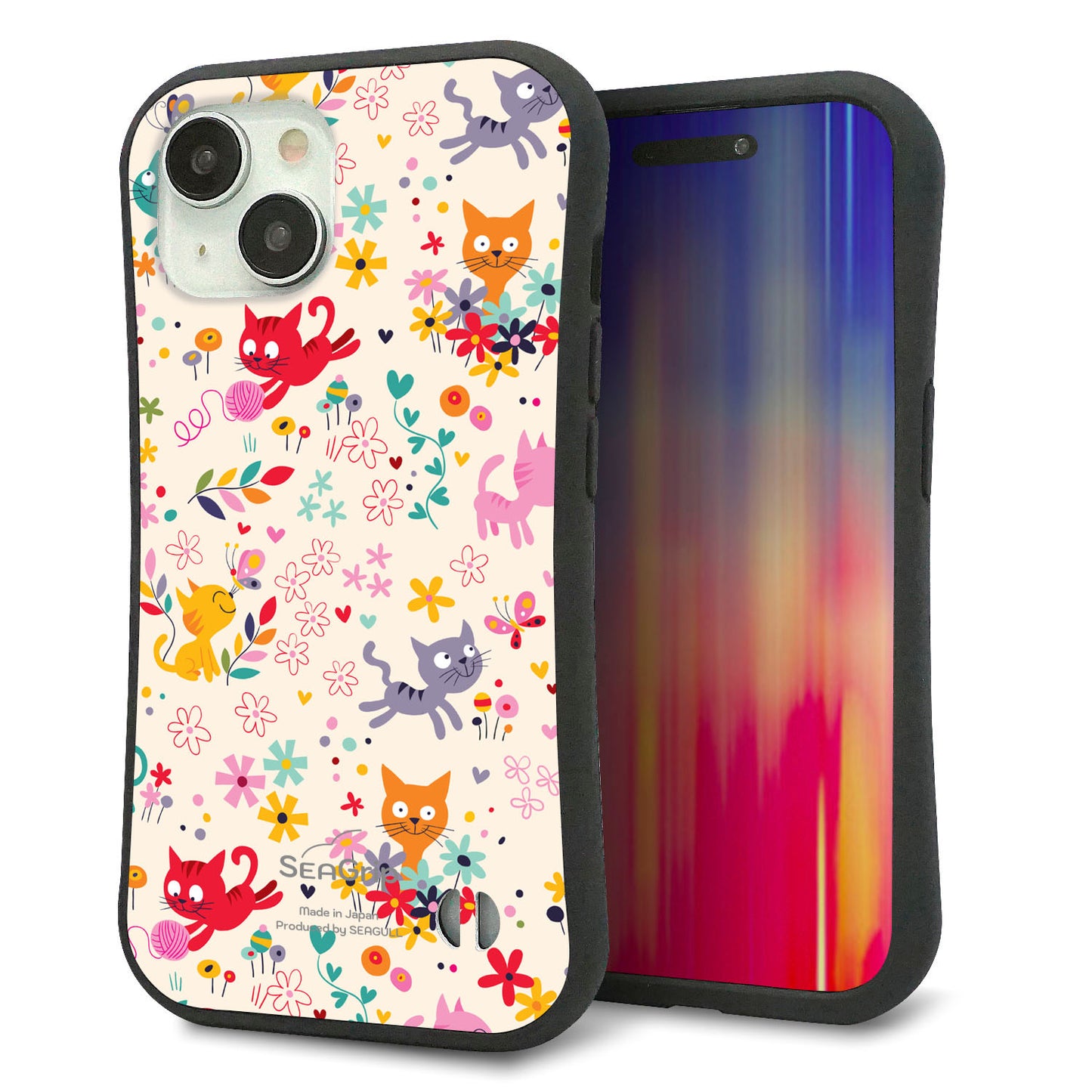 iPhone15 スマホケース 「SEA Grip」 グリップケース Sライン 【693 ネコのあそび場】 UV印刷