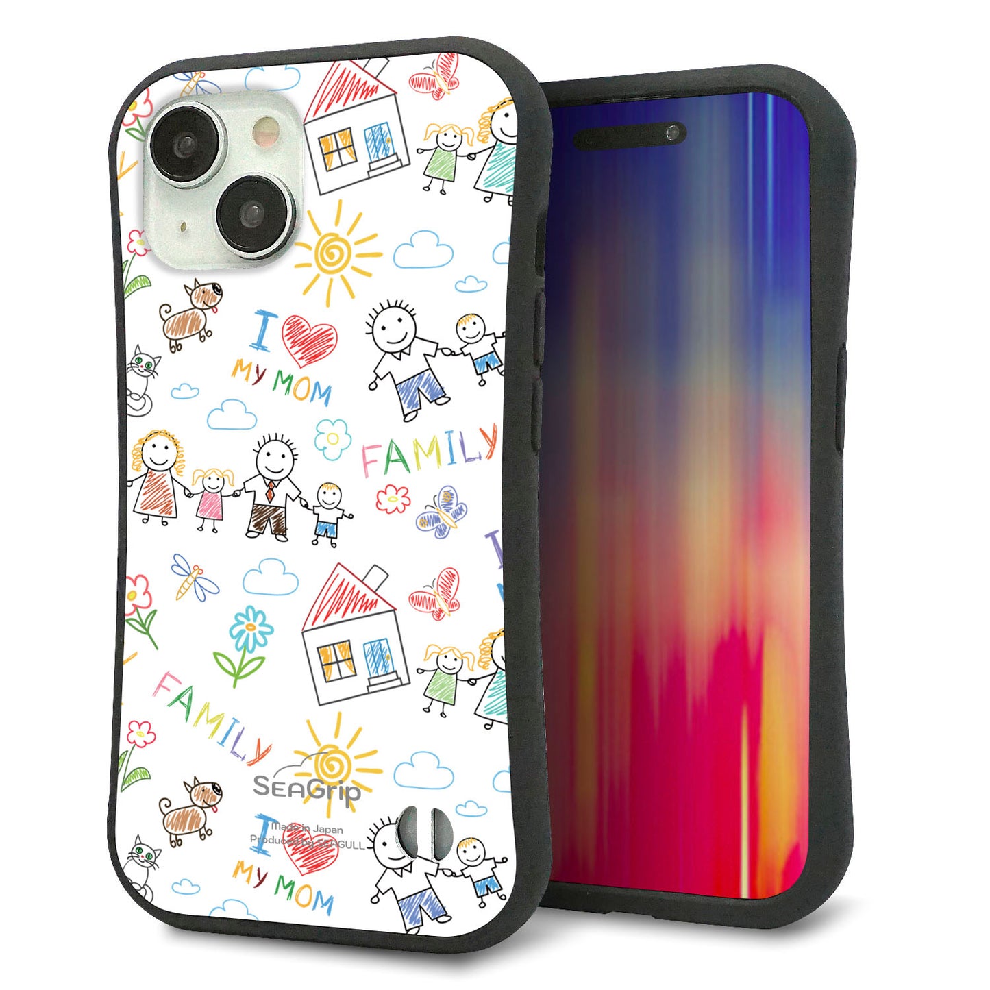 iPhone15 スマホケース 「SEA Grip」 グリップケース Sライン 【709 ファミリー】 UV印刷
