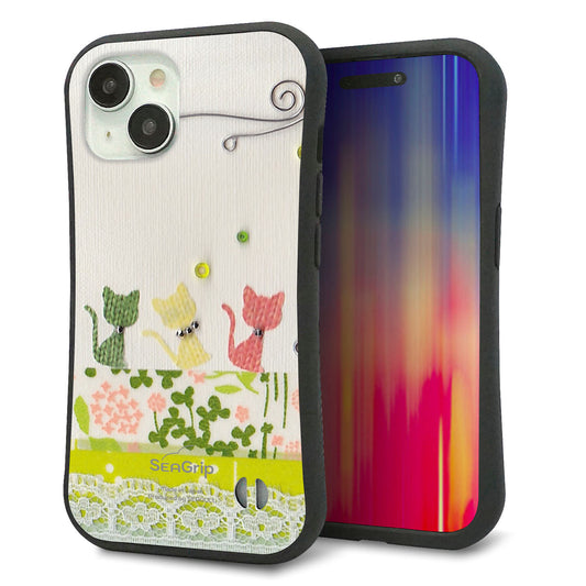 iPhone15 スマホケース 「SEA Grip」 グリップケース Sライン 【1106 クラフト写真 ネコ (ワイヤー2)】 UV印刷