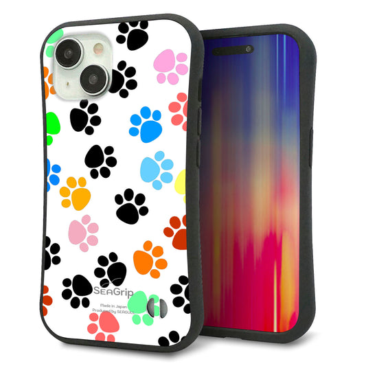 iPhone15 スマホケース 「SEA Grip」 グリップケース Sライン 【1108 あしあとカラフル】 UV印刷