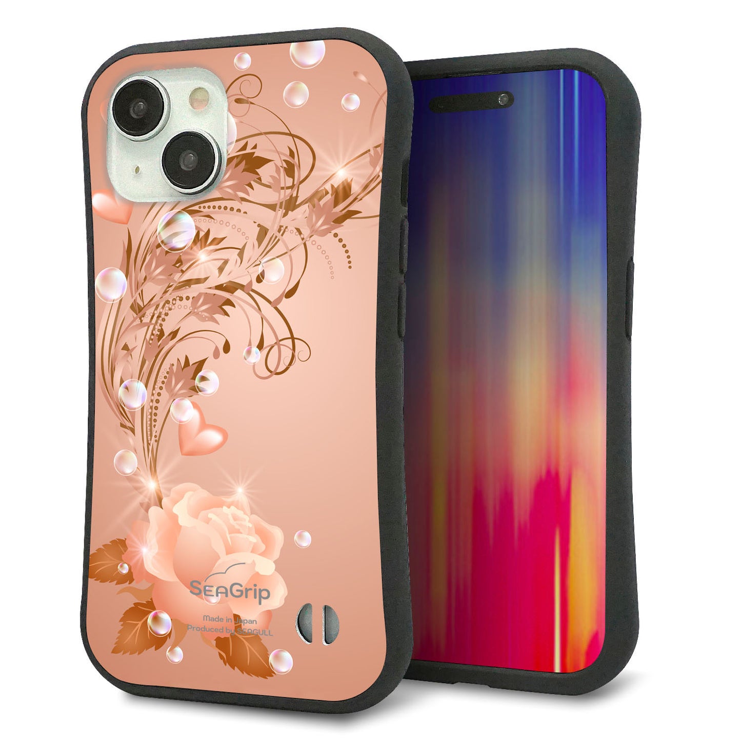 iPhone15 スマホケース 「SEA Grip」 グリップケース Sライン 【1178 ラブリーローズ】 UV印刷