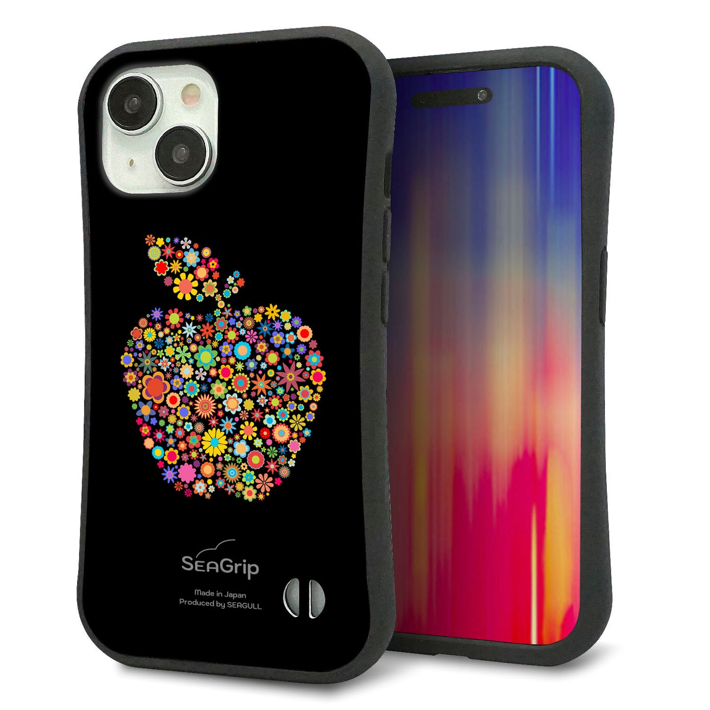 iPhone15 スマホケース 「SEA Grip」 グリップケース Sライン 【1195 カラフルアップル】 UV印刷